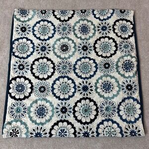 Crate and Barrel Blue Embroidered Pinwheel Cotton Rayon Zip‎ Pillow Cover 19'